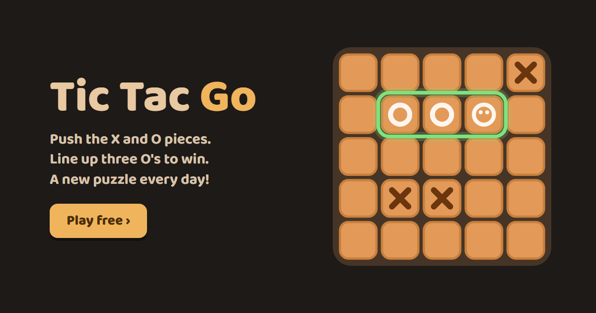 Tic-Tac-Go game board with the round player character pushing X and O pieces